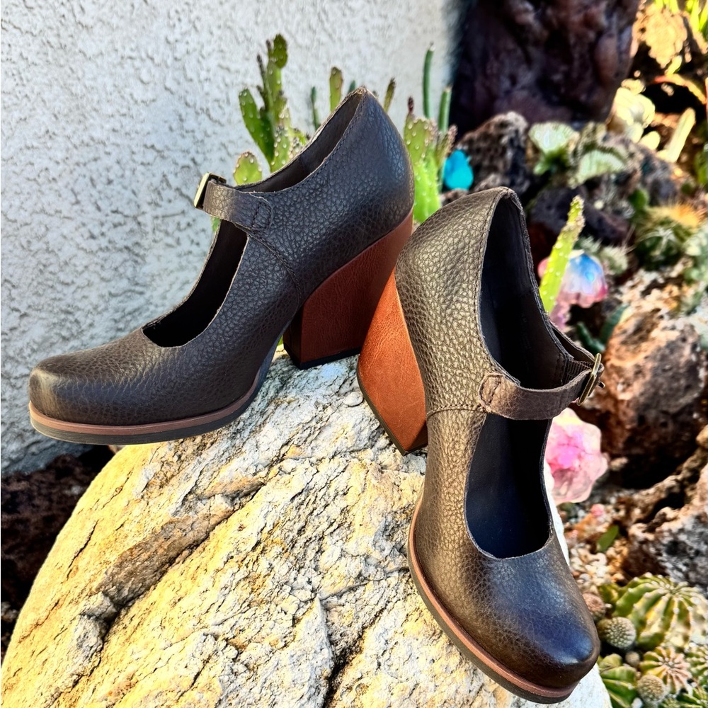 Kork-Ease Mary Jane Leather Block Heels | Dark Brown Comfort Platform Shoes - Picture 1 of 16